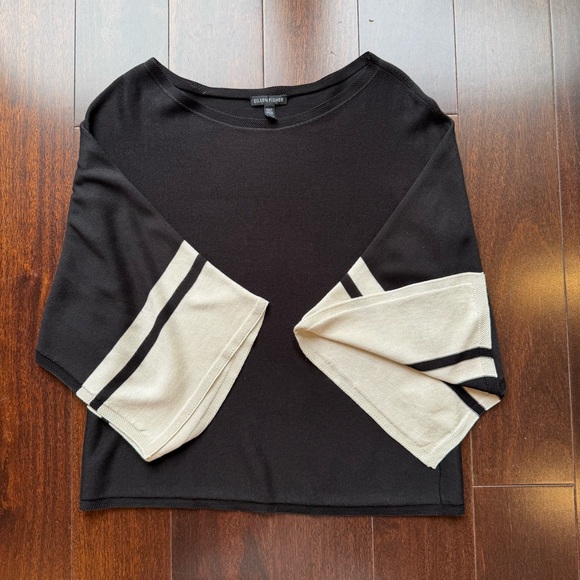 Eileen Fisher Black & Cream Drape Cardigan - Picture 3 of 9